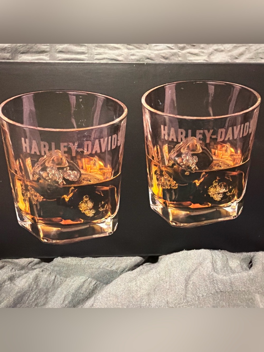 Brand new in box Harley-Davidson etched whisky glass set- Set of 2